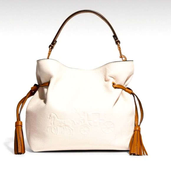 Coach Handbags - COACH medium size Crossbody, cream colored with camel accents